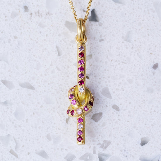 Load image into Gallery viewer, Shades of Pink Pretzel Necklace in 18ct Yellow Gold (In Stock)
