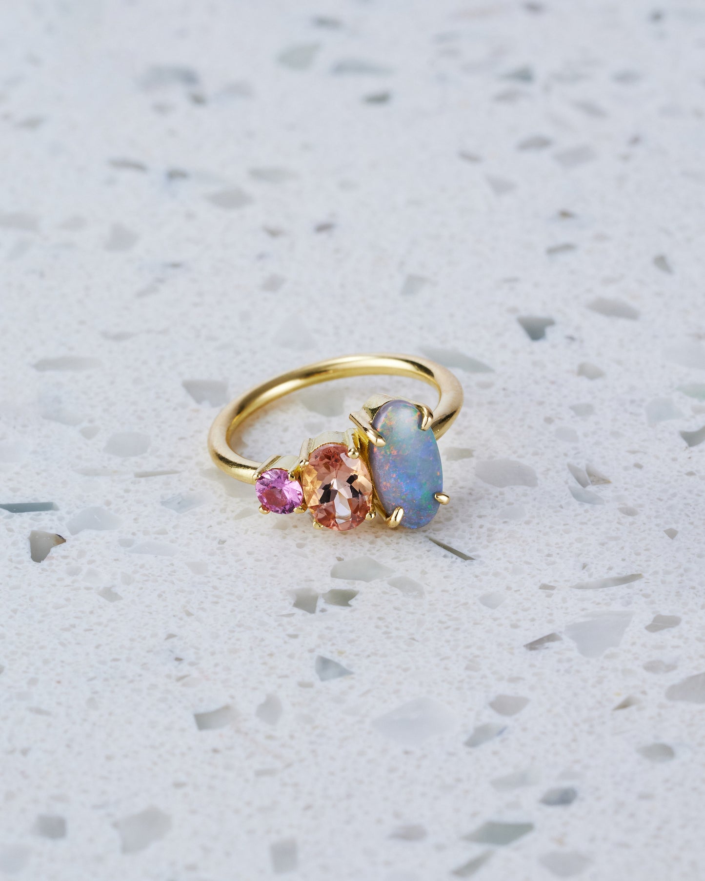 Load image into Gallery viewer, One-off Semi Black Opal and Peach Splice in 18ct Yellow Gold, Size L (In Stock)

