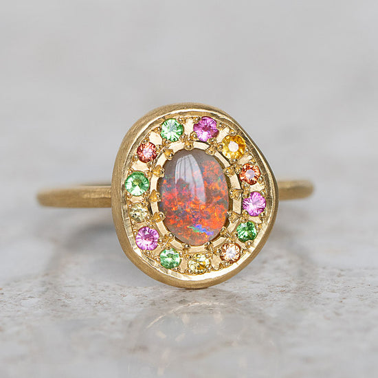 One-off Sunset Opal Pebble Ring in 18ct Yellow Gold, Size P (In Stock)