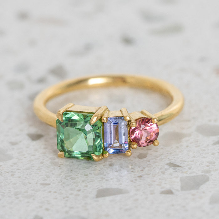 One-off Tourmaline and Tanzanite Splice in 18ct Yellow Gold, Size M (In Stock)