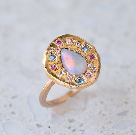 Versailles Opal Pebble Ring in 14ct Yellow Gold, Size M (In Stock)