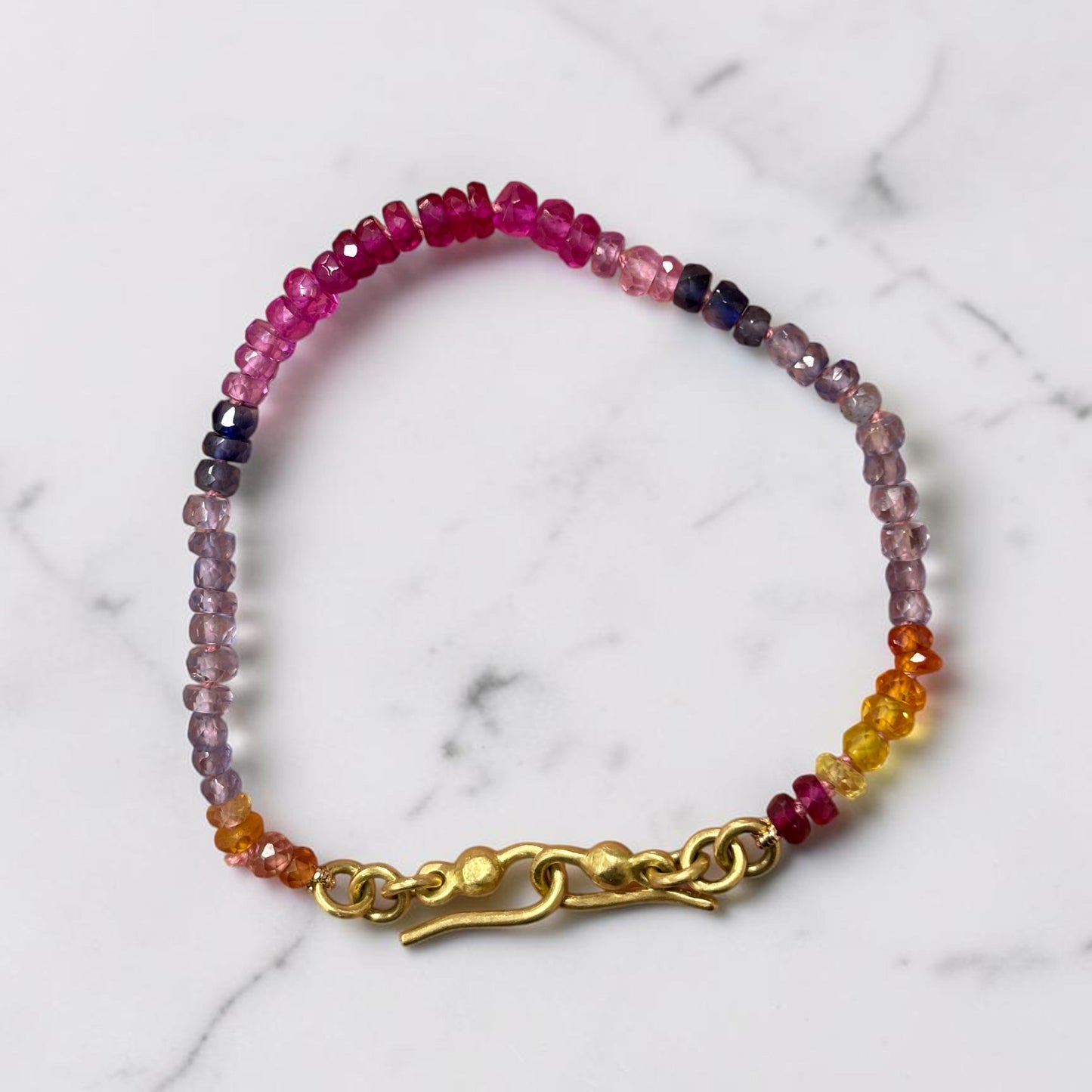 One-off Shades Of Sapphire Bead Bracelet In 18ct Yellow Gold (In Stock)