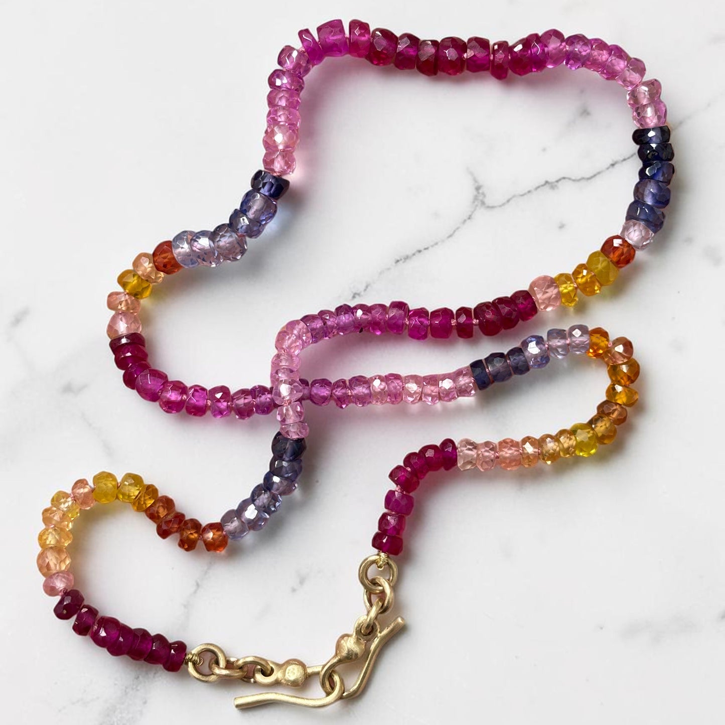 One-off Shades Of Sapphire Bead Necklace In 9ct Yellow Gold (In Stock)