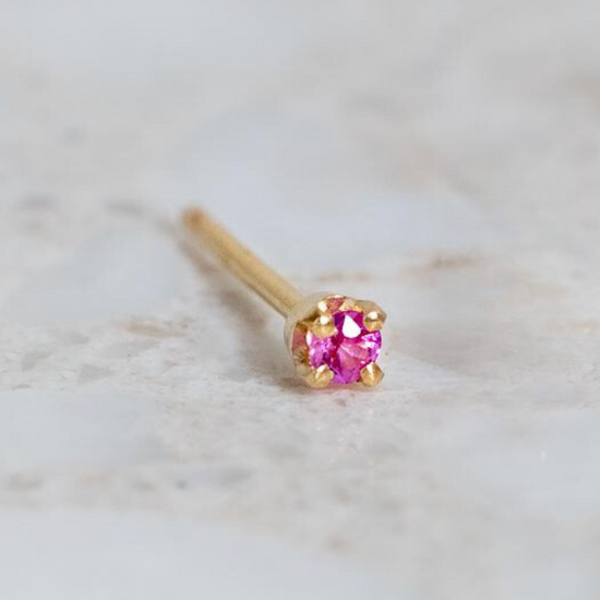 Tiny Pink Sapphire Single Stud In 14ct Yellow Gold (In Stock)