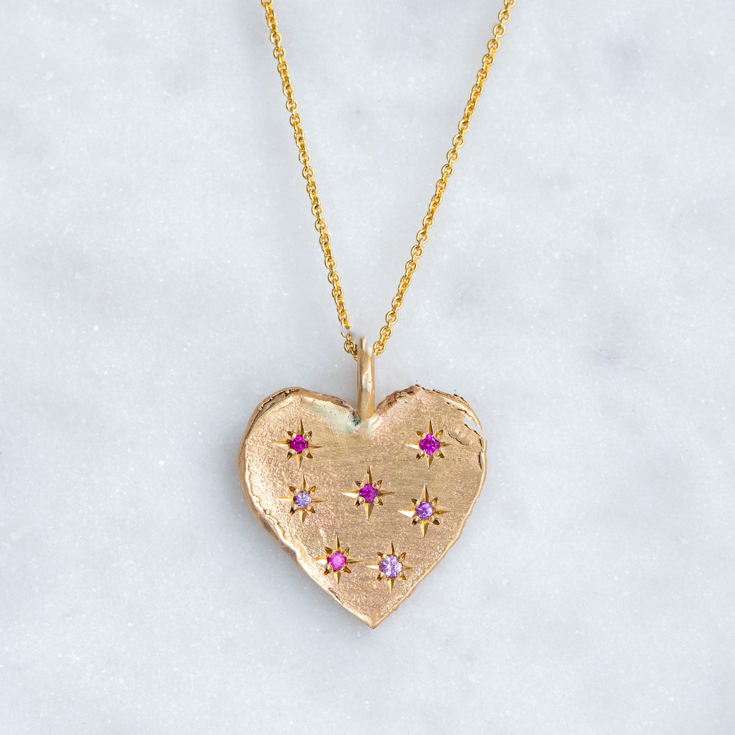 Shades Of Pink Sapphire Big Heart Necklace In 9ct Yellow Gold (In Stock)