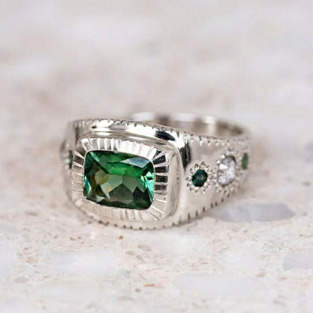 Green Tourmaline Armour Ring