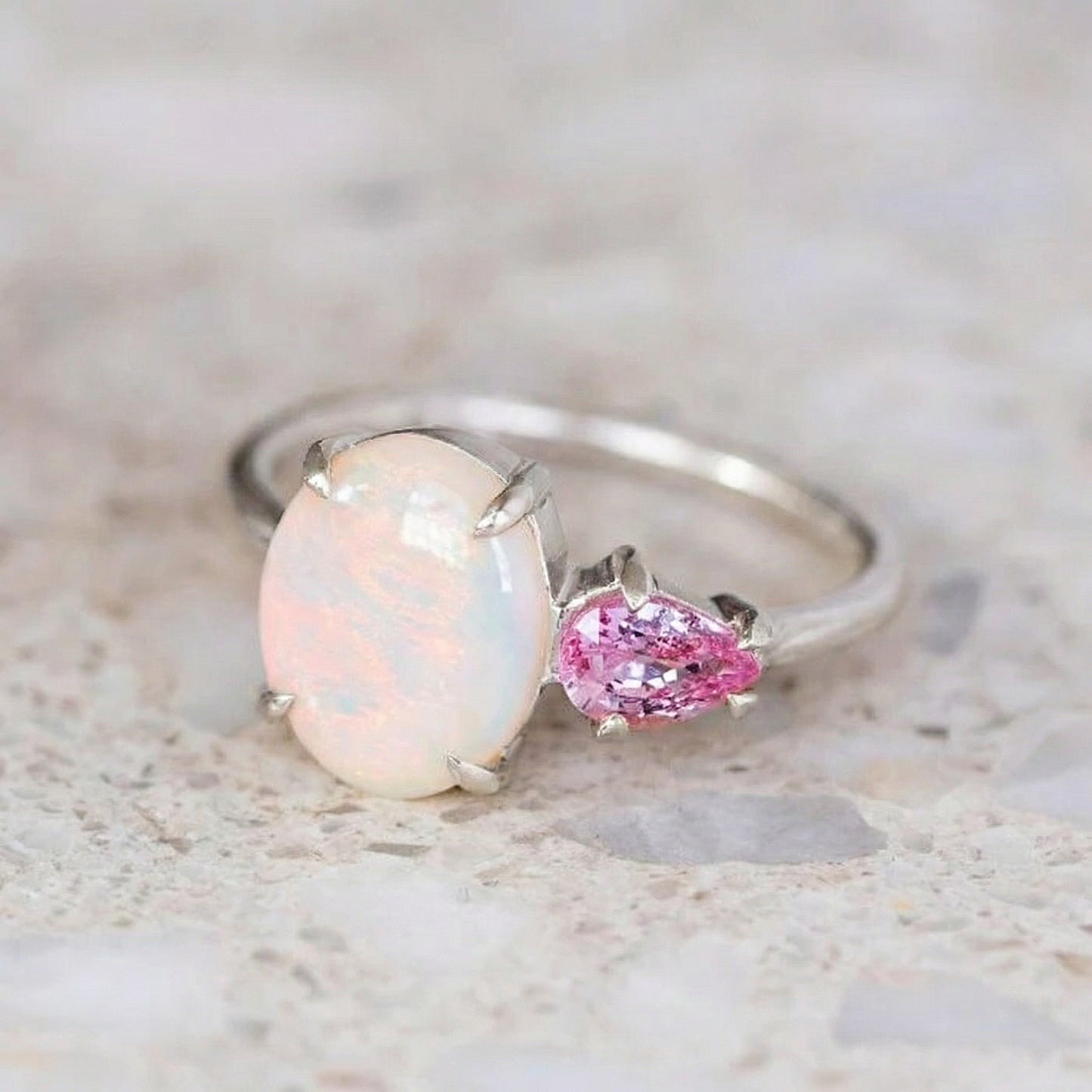 Opal and Sapphire Bud Ring