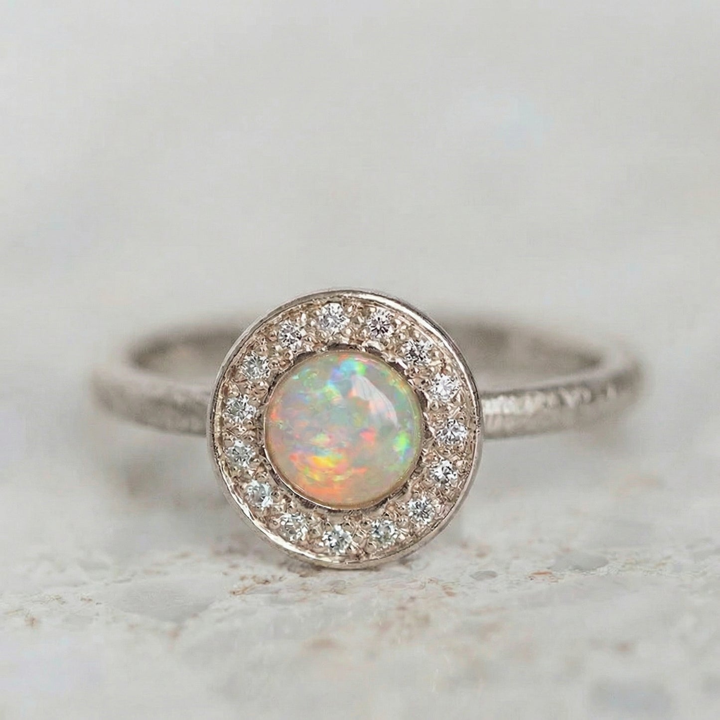 Small Crystal Opal and Diamond Pebble Ring