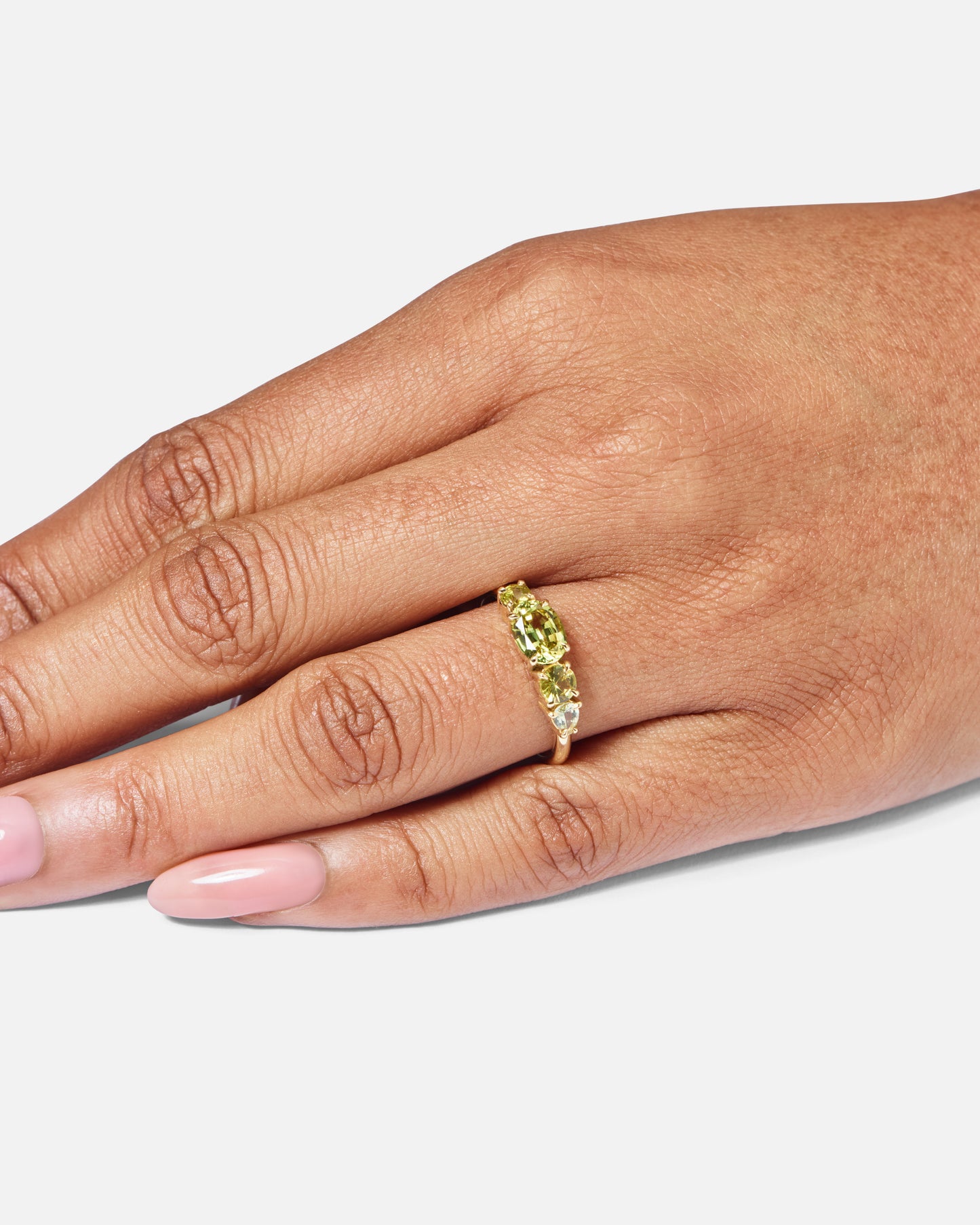 East West All Yellow Sapphire Splice Ring in 18ct Yellow Gold, Size O (In Stock)