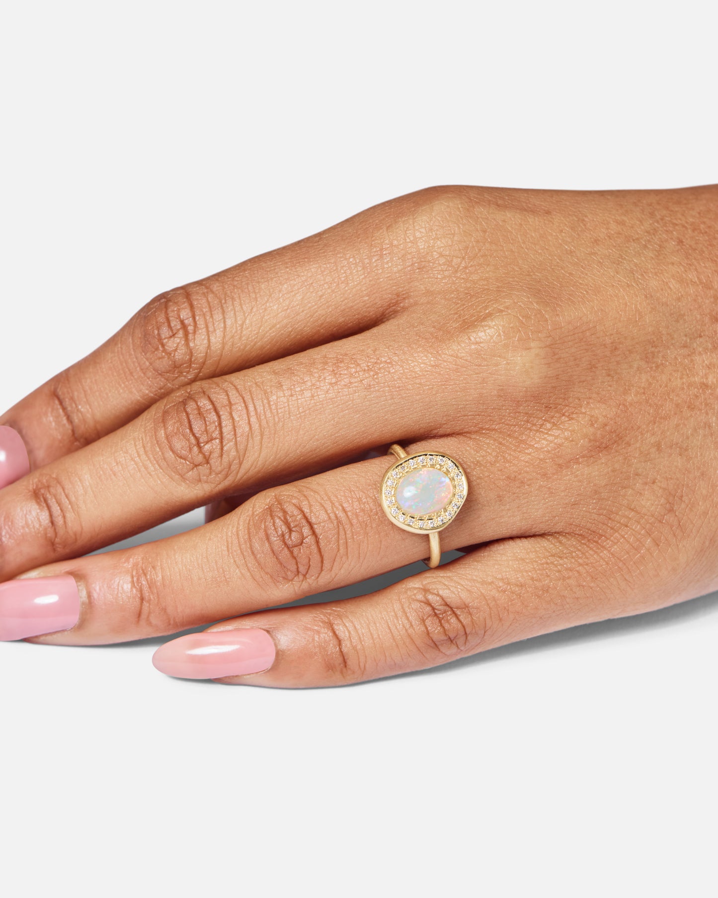 Crystal Opal and Diamond Pebble Ring