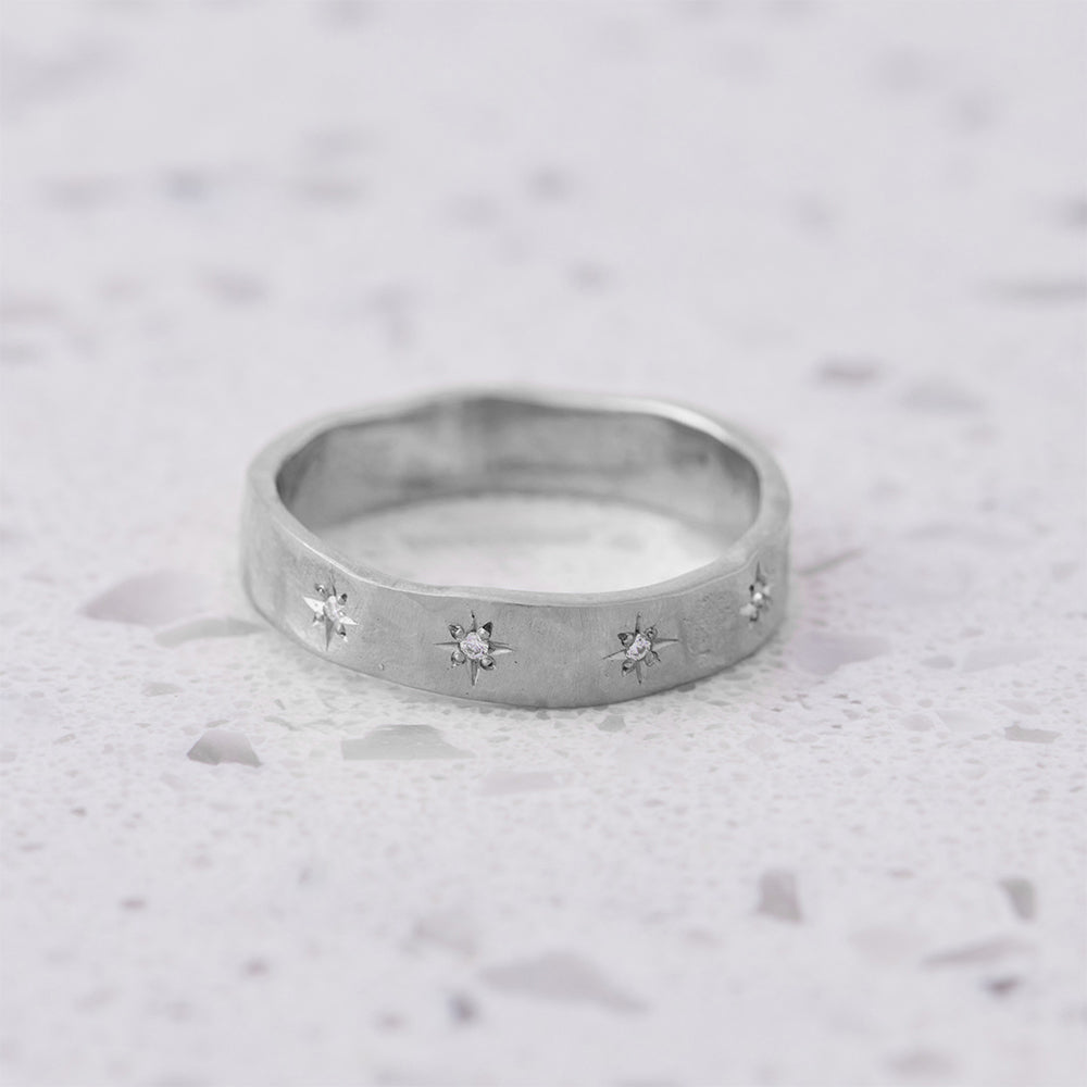 Diamond Beaten Band (Wide) In Silver, Size S (In Stock)