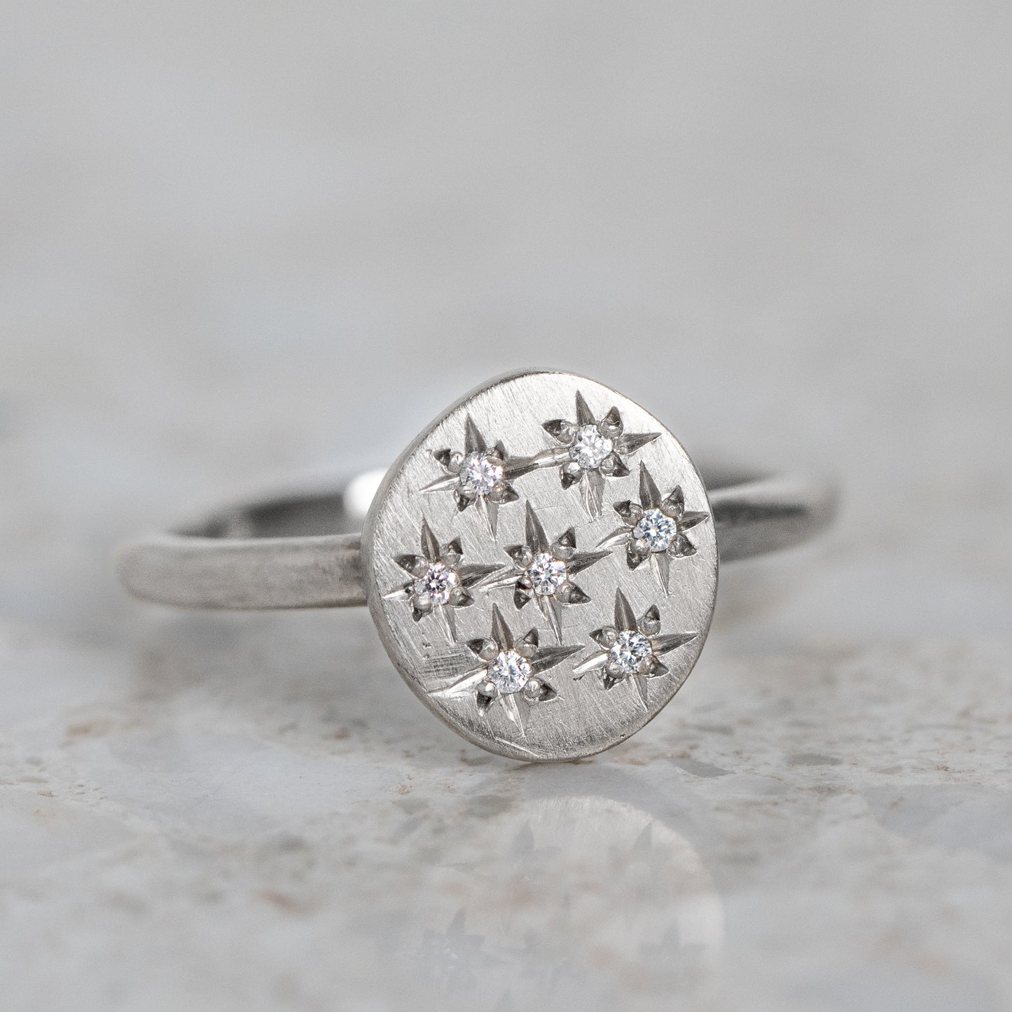 Diamond Starburst Pebble Ring In 14ct White Gold, Size J (In Stock)