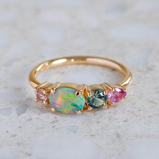 East West Opal Splice Ring in 14ct Yellow Gold, Size N (In Stock)