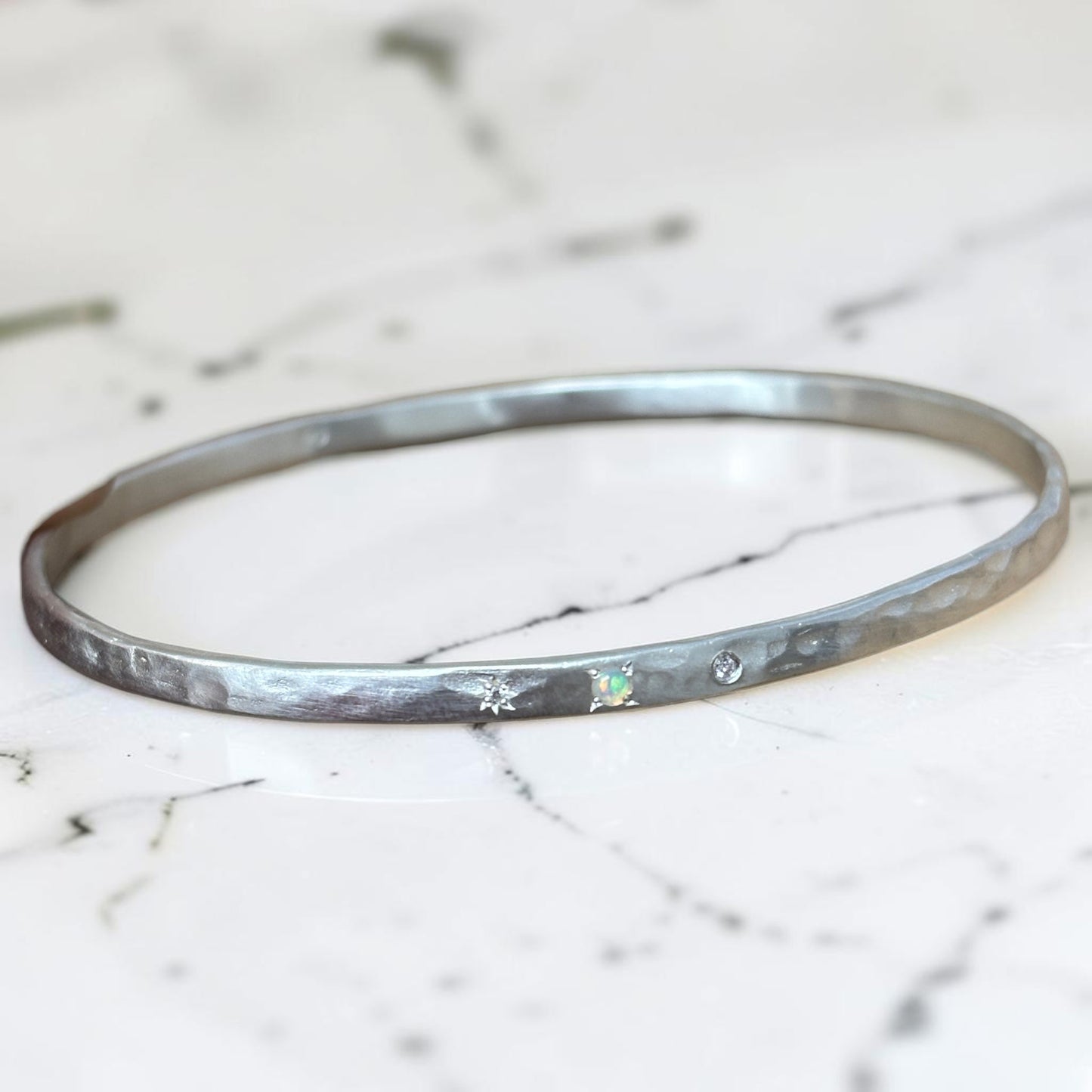Opal And Diamond Galaxy Fine Bangle In Silver (In Stock)