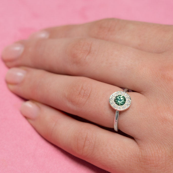 Green Sapphire and Diamond Pebble Ring