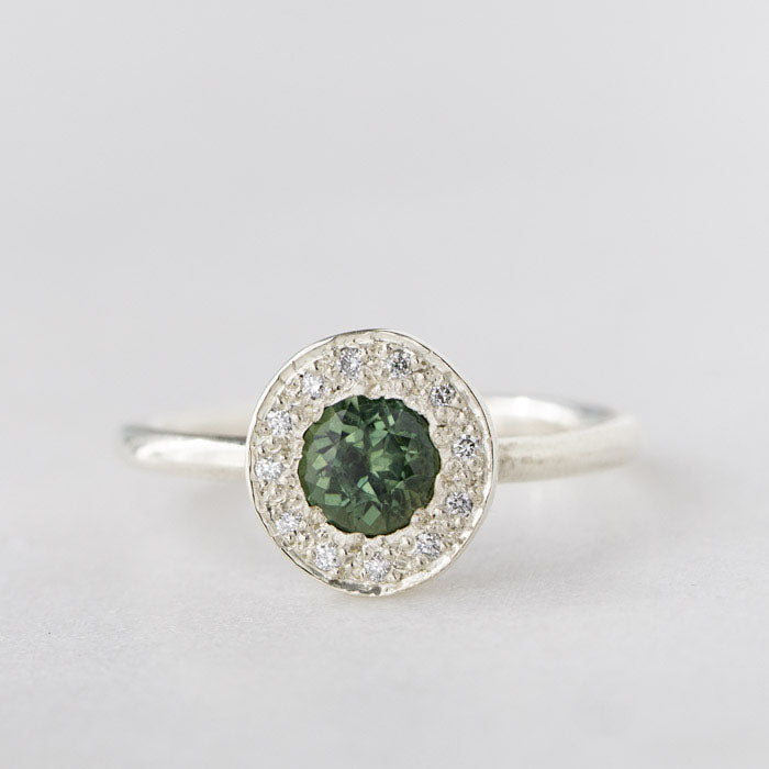 Green Sapphire and Diamond Pebble Ring