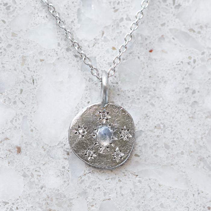 Moonstone Snowflake Necklace in Sterling Silver (In Stock)