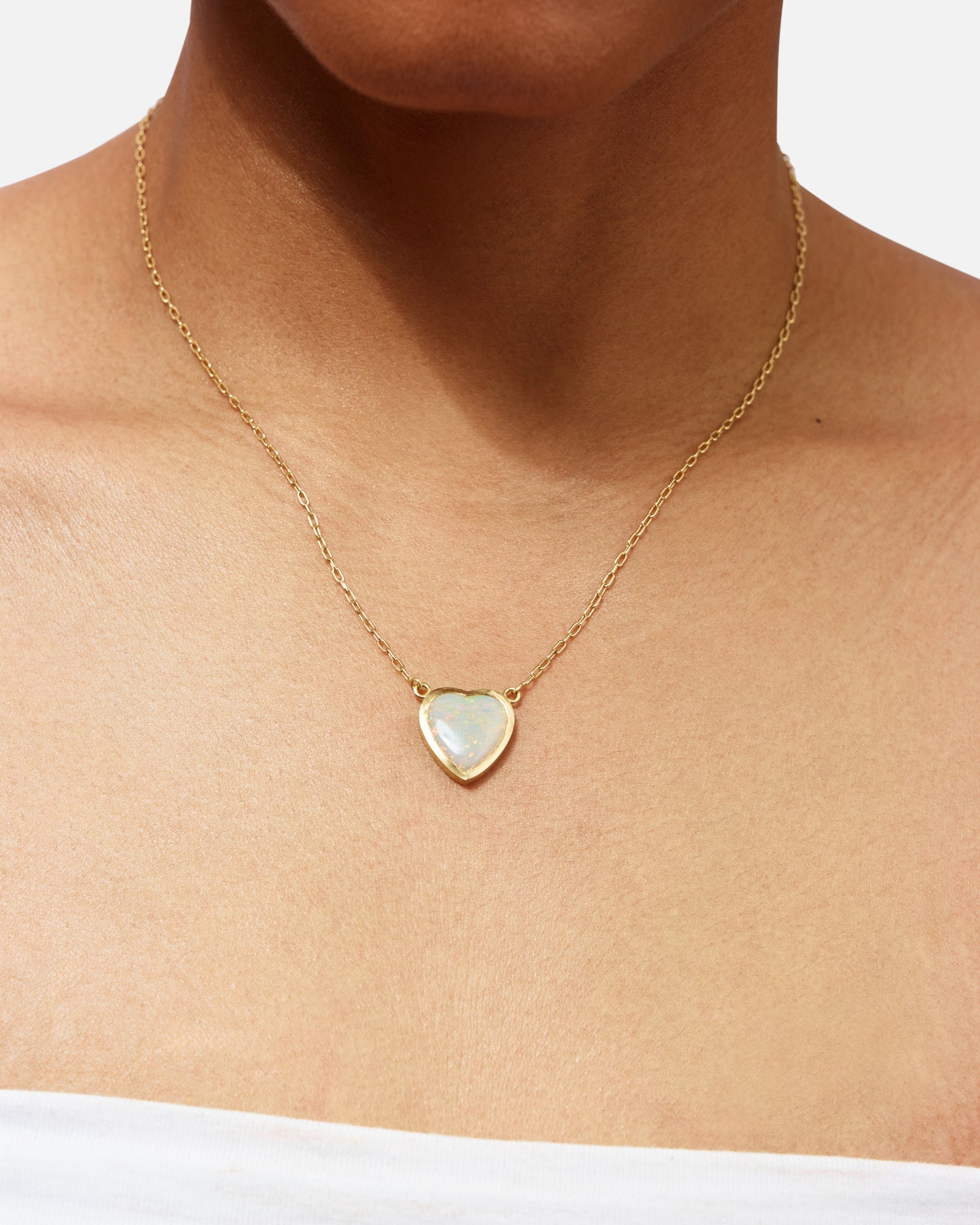One-off Crystal Opal Heart Necklace In 18ct Yellow Gold (In Stock)