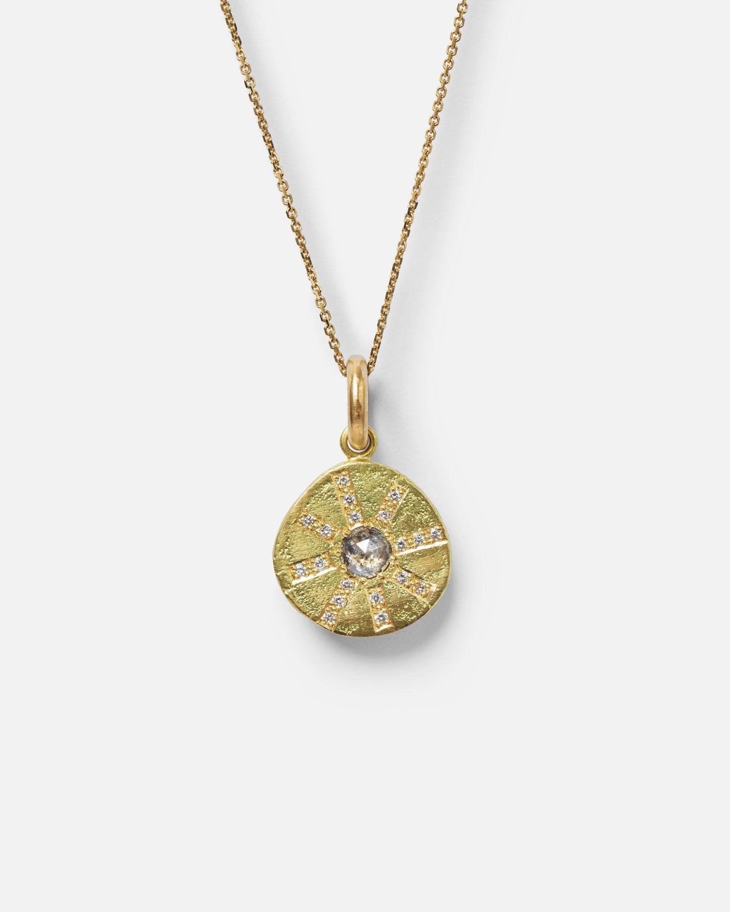 One-Off Rose-Cut Salt & Pepper Diamond Sun-Ray Necklace in 18ct Yellow Gold (In Stock)