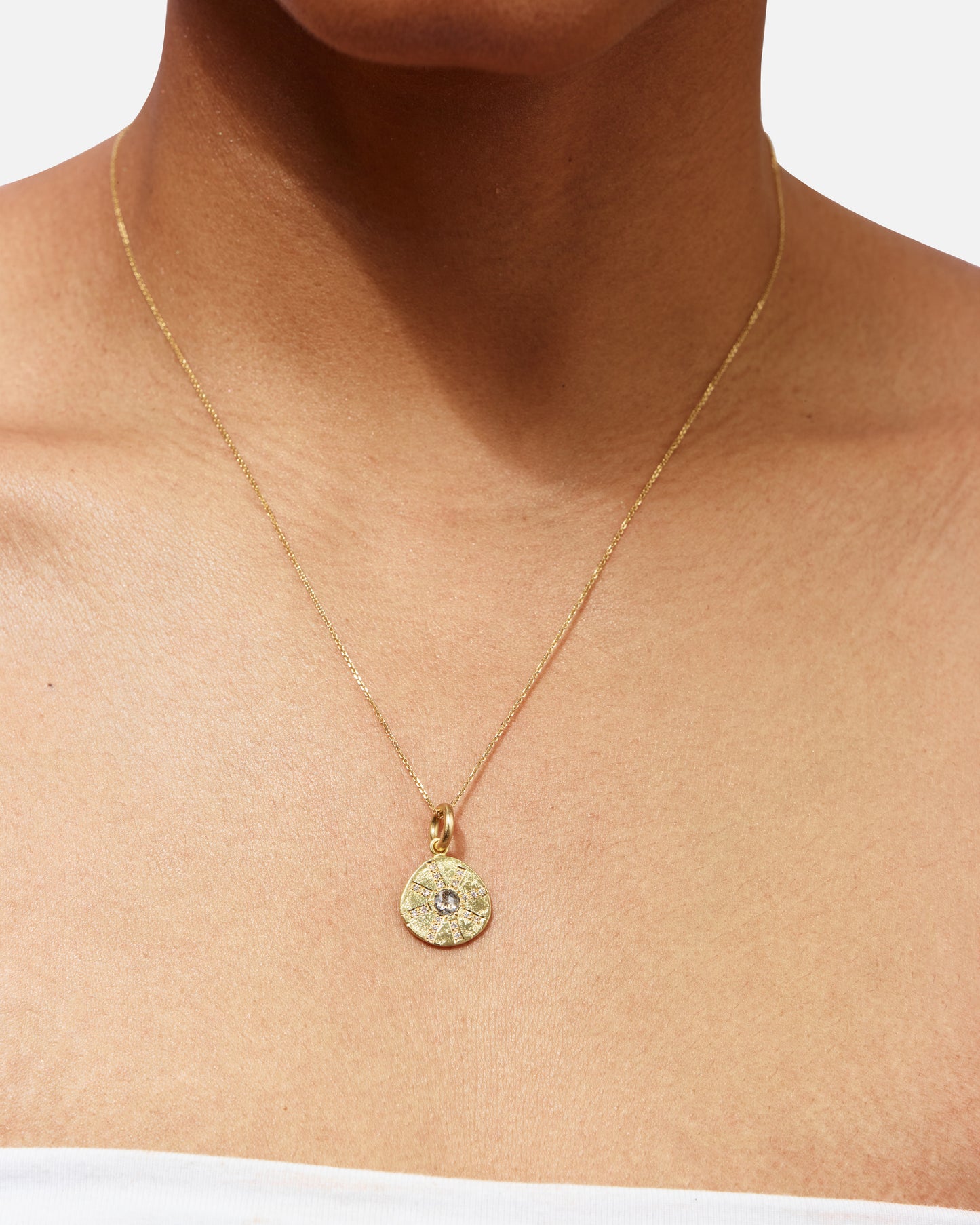 One-Off Rose-Cut Salt & Pepper Diamond Sun-Ray Necklace in 18ct Yellow Gold (In Stock)