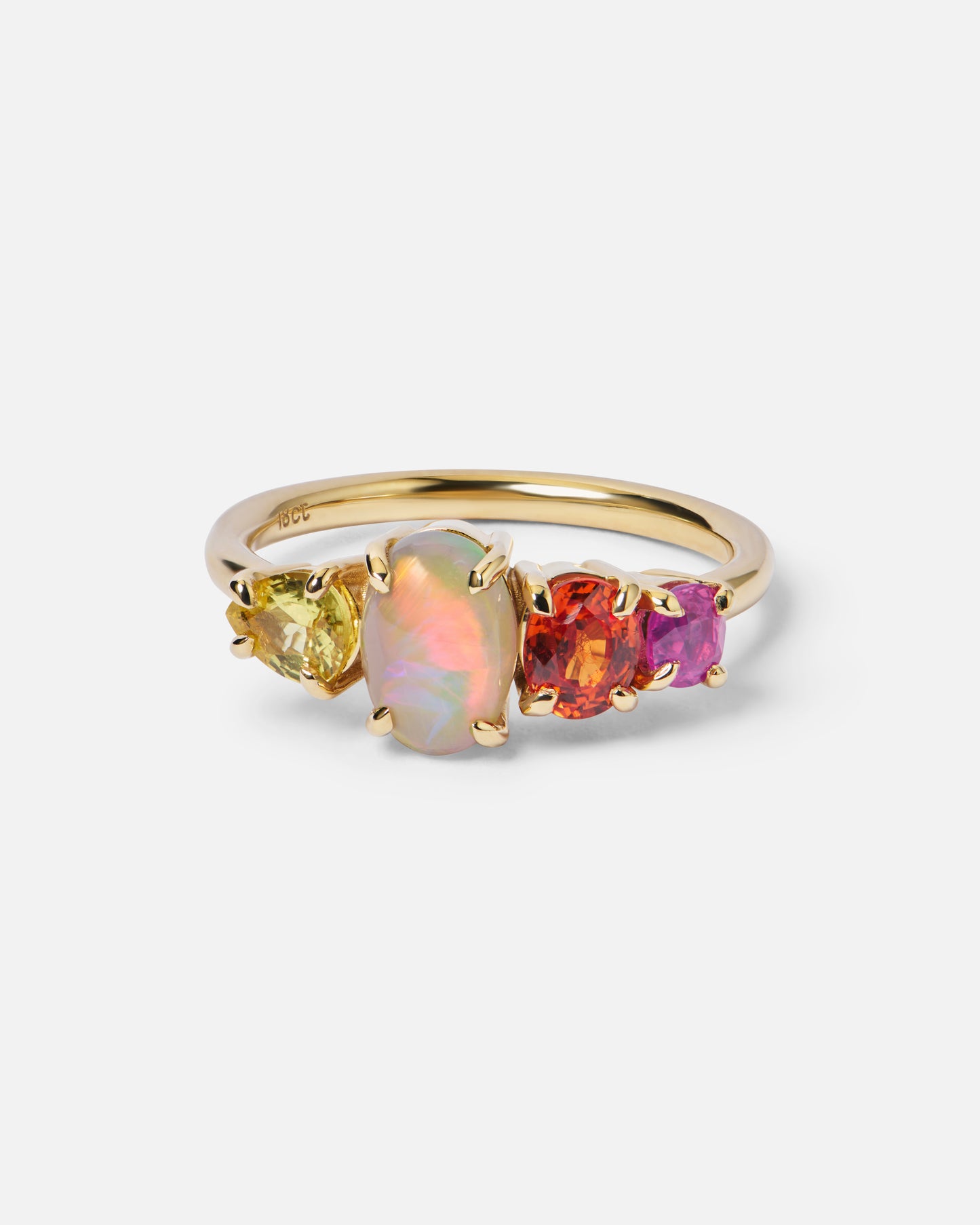 One-off Semi-Black Opal And Sapphire Splice Ring In 18ct Yellow Gold, Size M (In Stock)