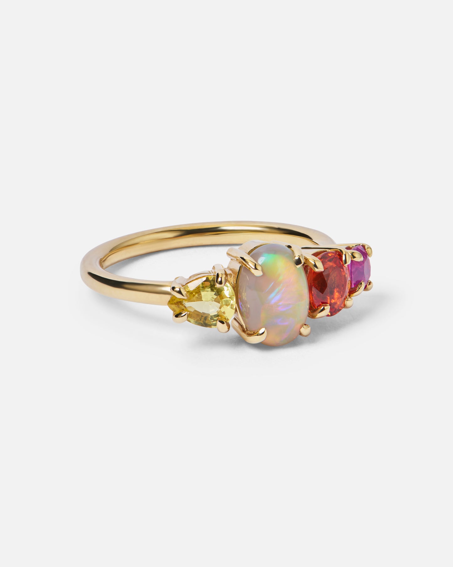 One-off Semi-Black Opal And Sapphire Splice Ring In 18ct Yellow Gold, Size M (In Stock)