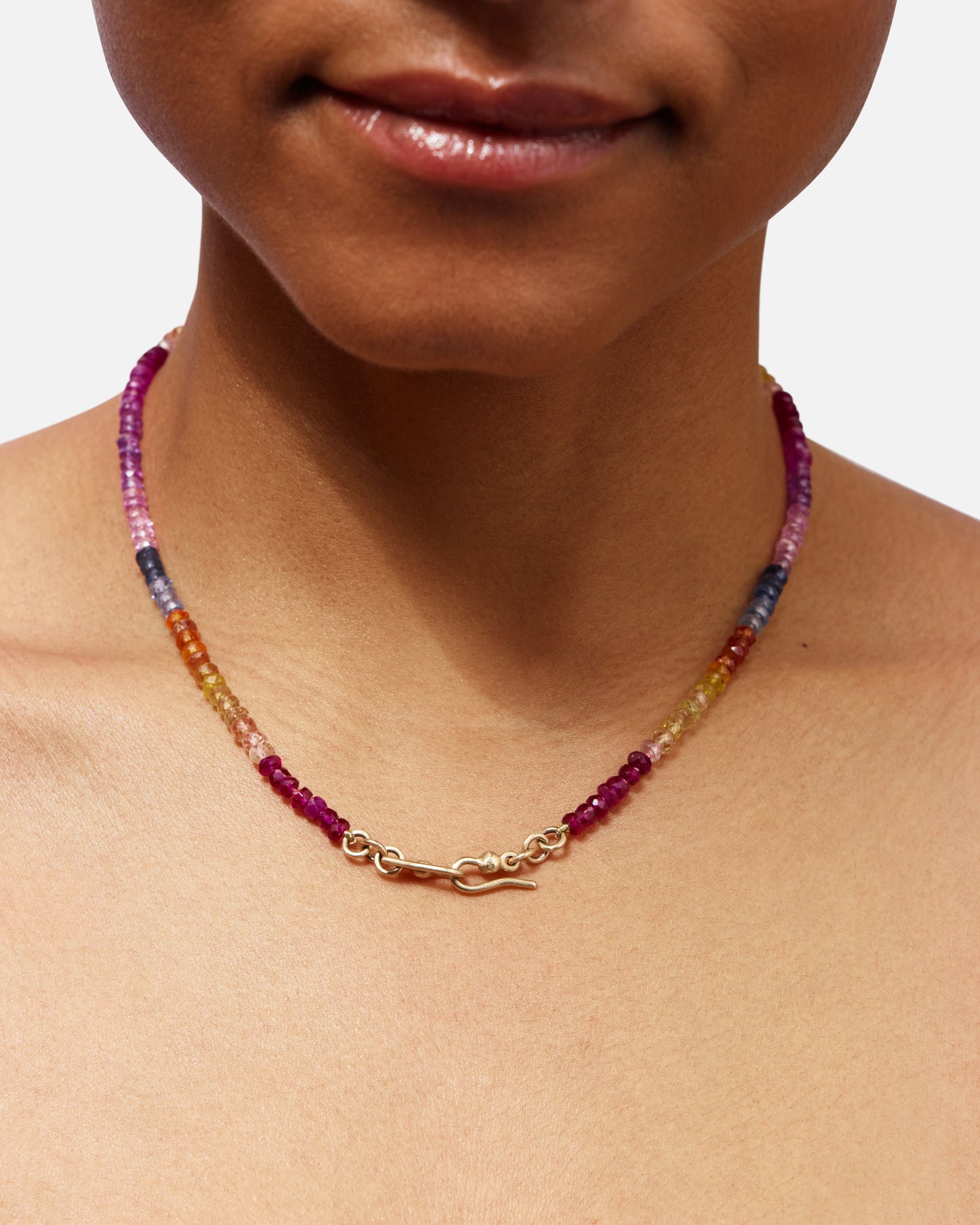 One-off Shades Of Sapphire Bead Necklace In 9ct Yellow Gold (In Stock)