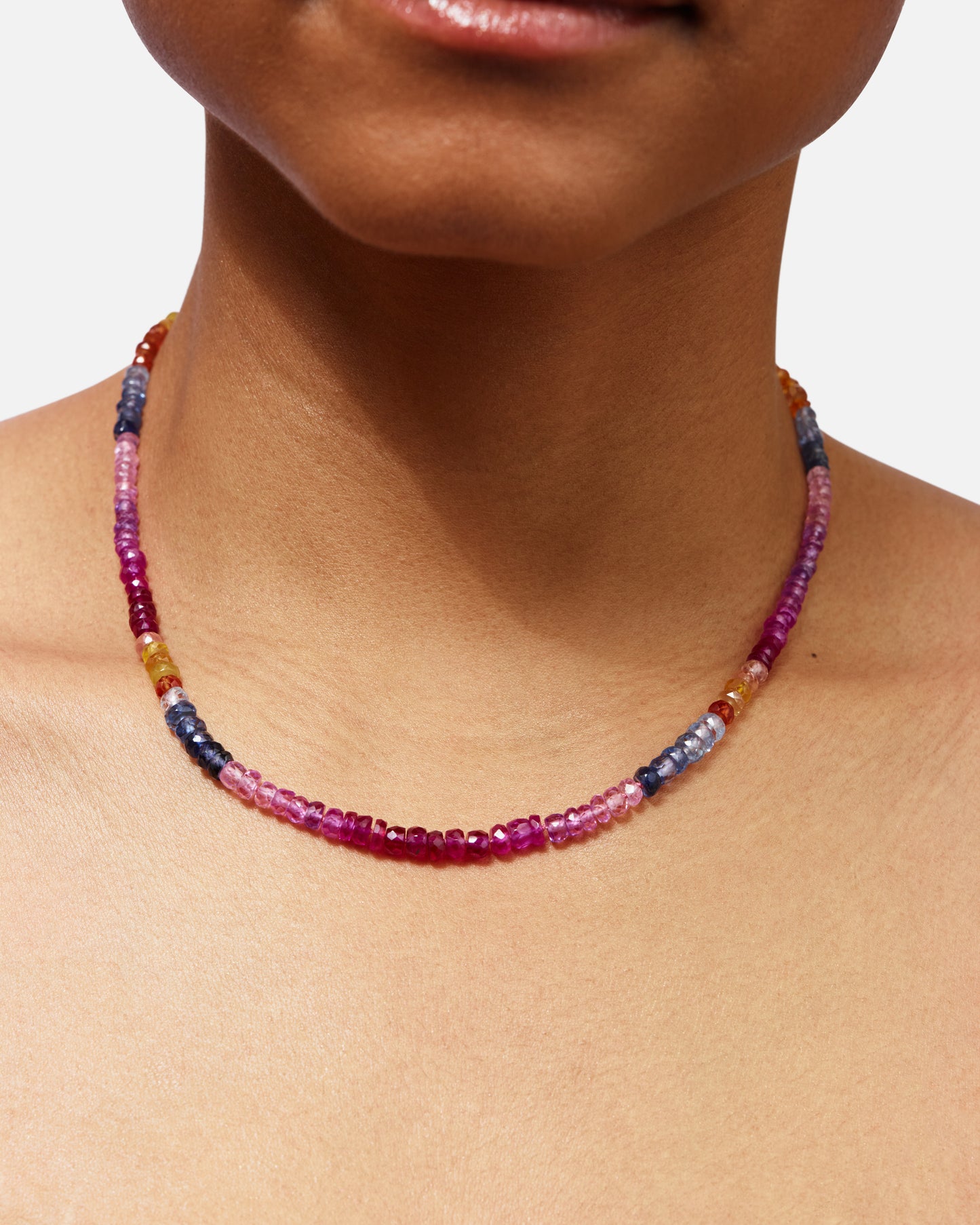 One-off Shades Of Sapphire Bead Necklace In 9ct Yellow Gold (In Stock)