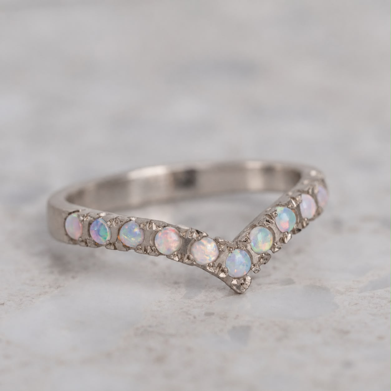 Opal V Band In 14ct White Gold, Size K (In Stock)