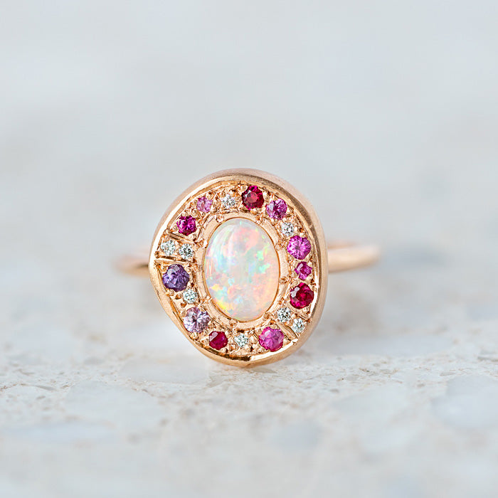Opal in Pink Pebble Ring In 14ct Rose Gold, Size Q (In Stock)