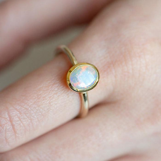 Crystal Opal Stacker Ring in 9ct Yellow Gold, Size P and a half (In Stock)