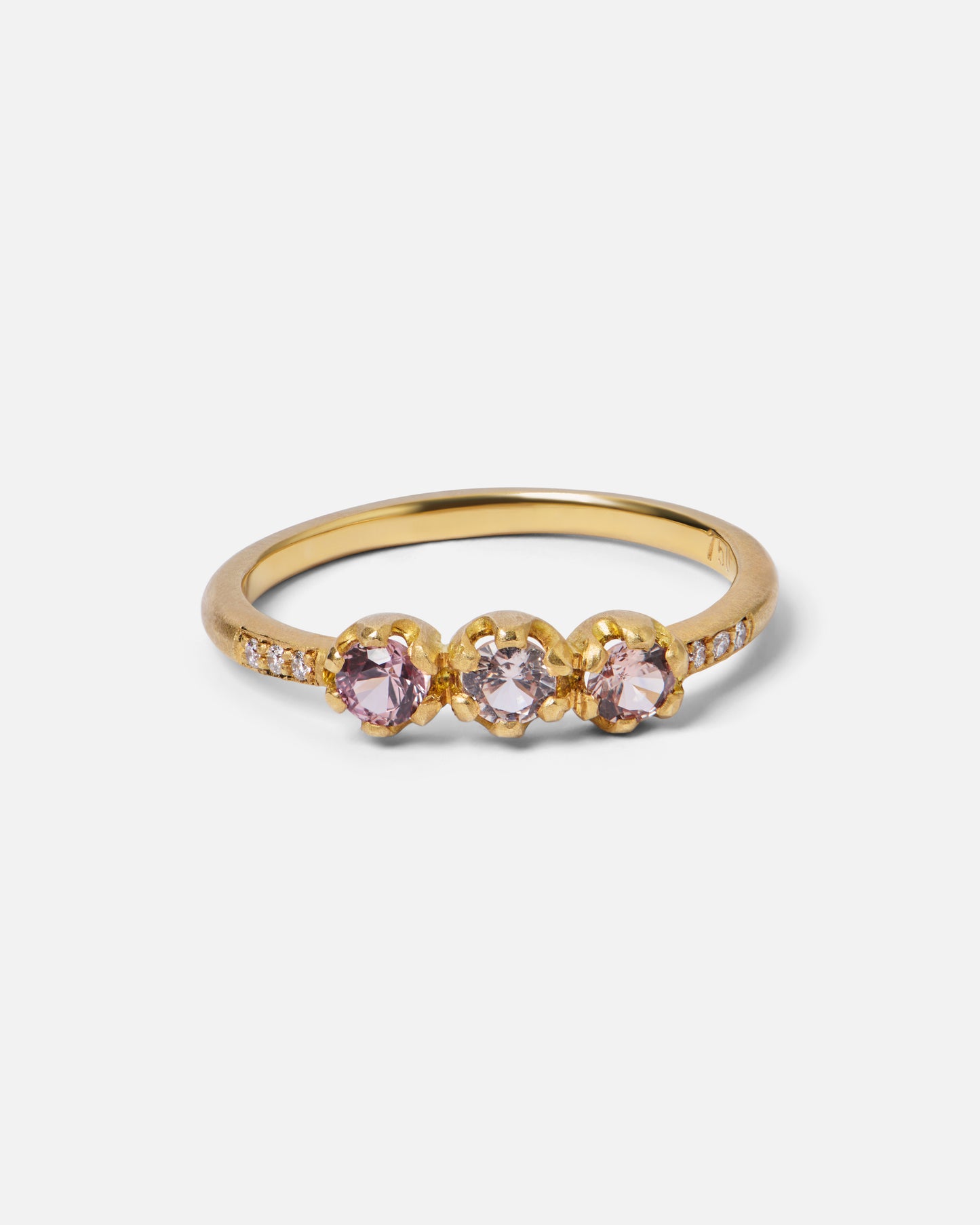 One-Off Peach Sapphire Juliet Ring In 18ct Yellow Gold, Size N and a half (In Stock)