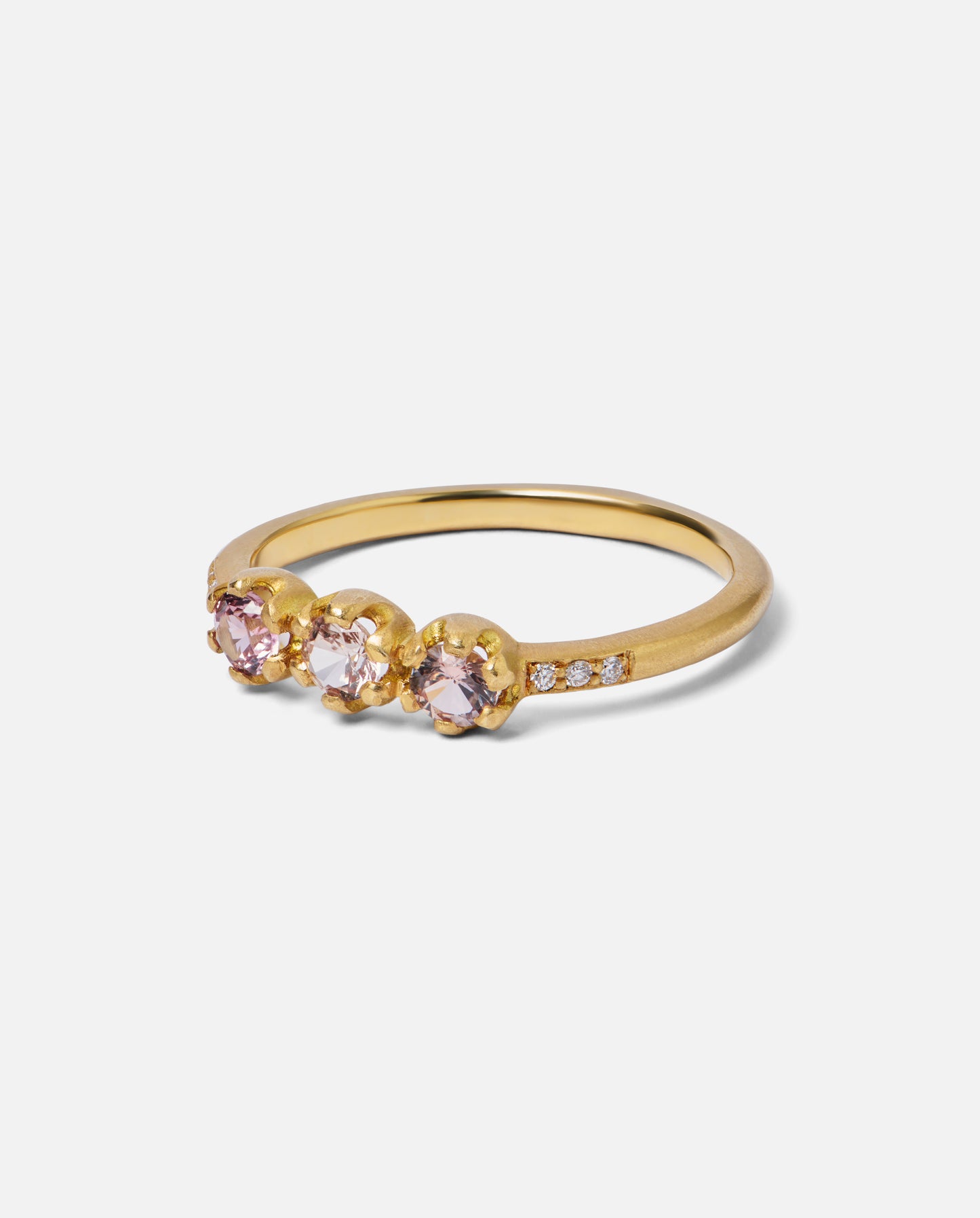 One-Off Peach Sapphire Juliet Ring In 18ct Yellow Gold, Size N and a half (In Stock)