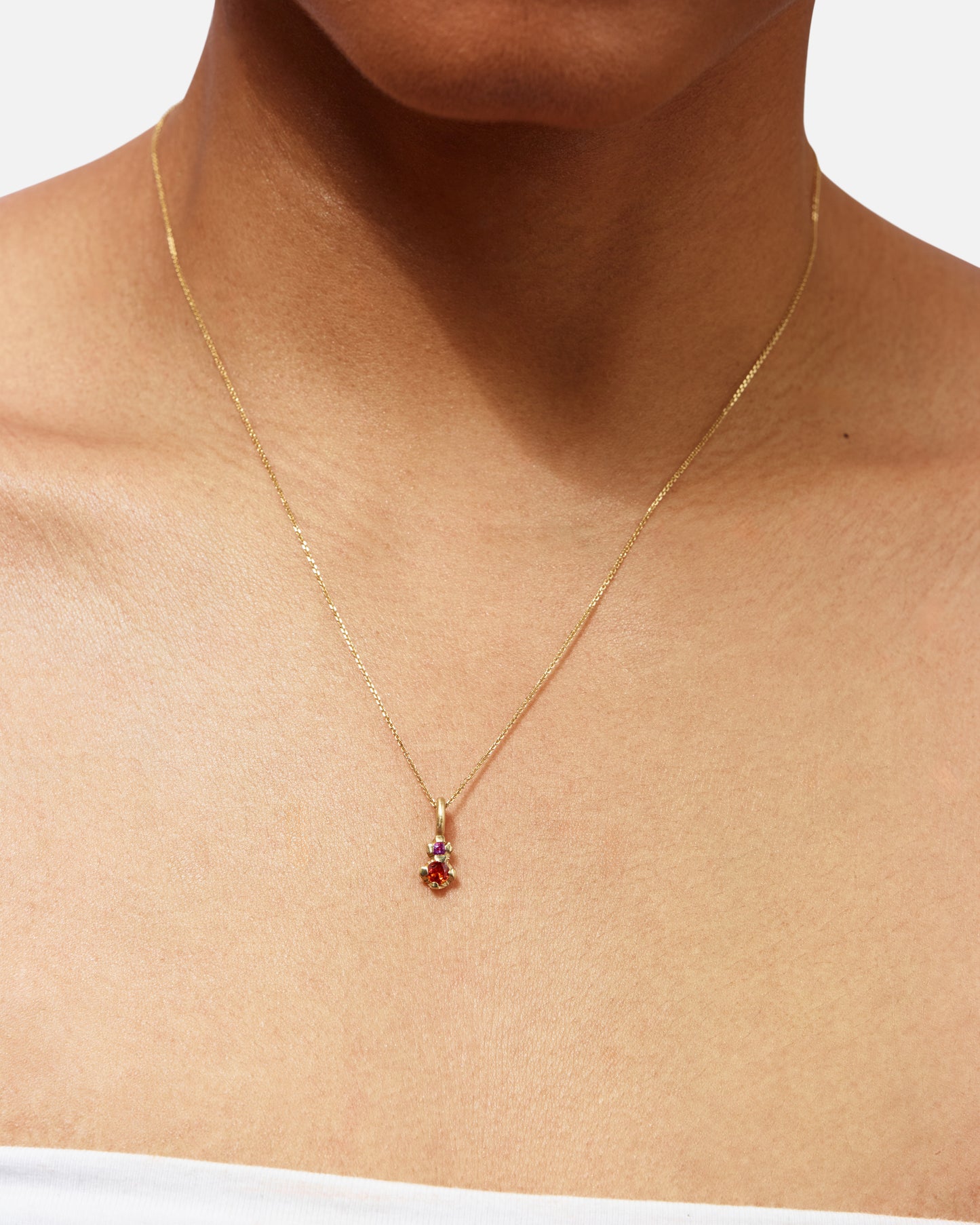 Pink And Organge Sapphire Bud Necklace In 18ct Yellow Gold (In Stock)
