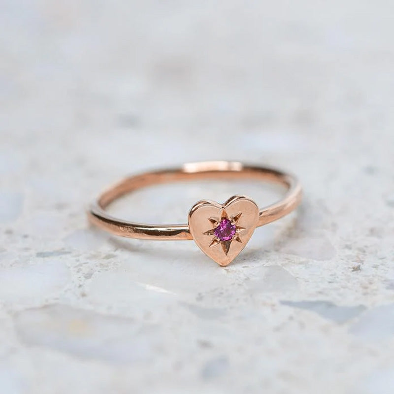 Pink Sapphire Mini Heart Stacking Ring in 9ct Rose Gold, Size Q (In Stock)