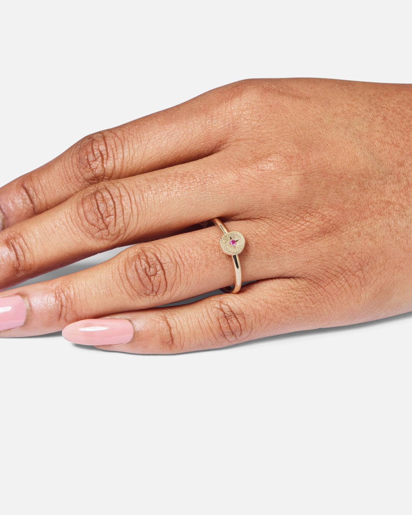 Pink Sapphire Rubble Stacking Ring in 9ct Yellow Gold, Size Q and a half (In Stock)