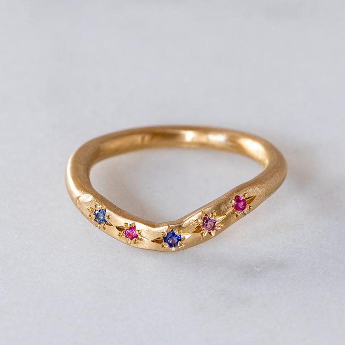 Celestial Hidden Treasure Band With Blue And Pink Sapphires In 9ct Yellow Gold, Size K (In Stock)