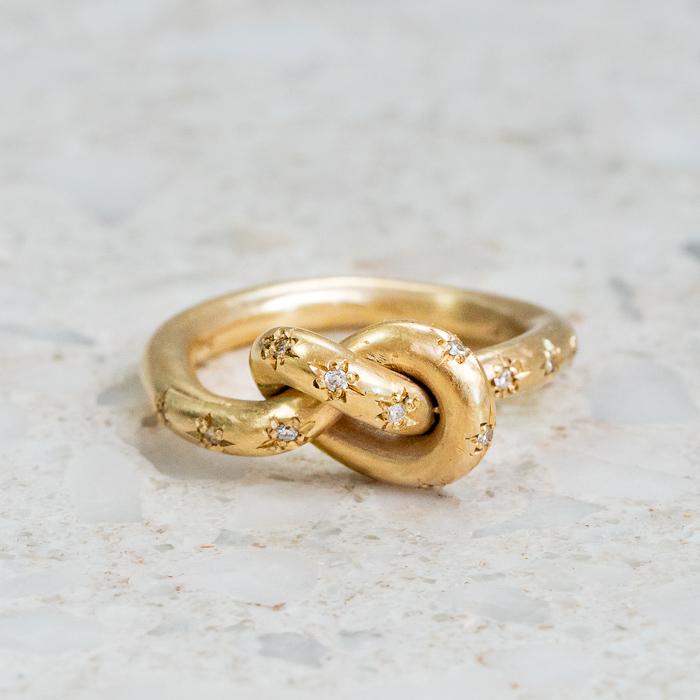 Diamond Pretzel Ring In 9ct Yellow Gold, Size P (In Stock)