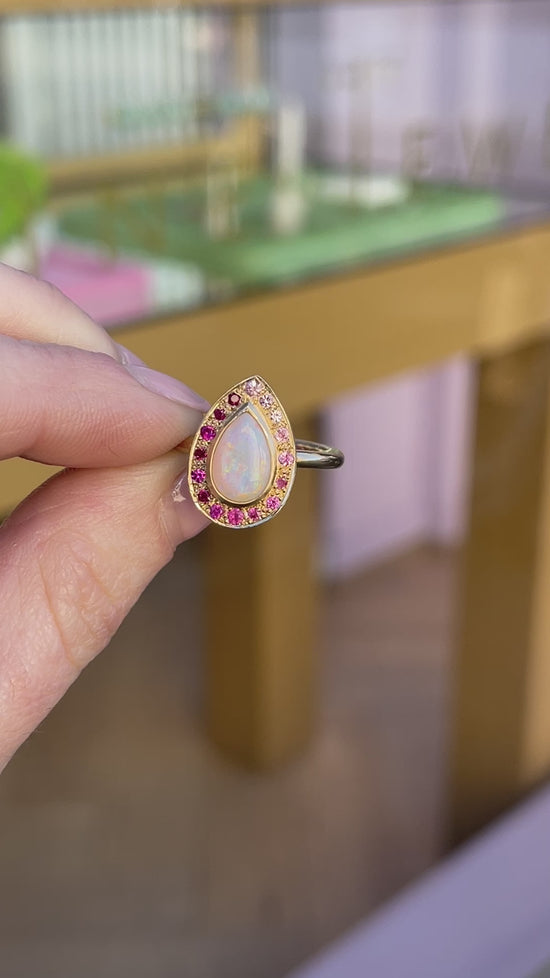 Load and play video in Gallery viewer, Ombre Crystal Opal ring with Shades of Pink and Lilac Sapphires
