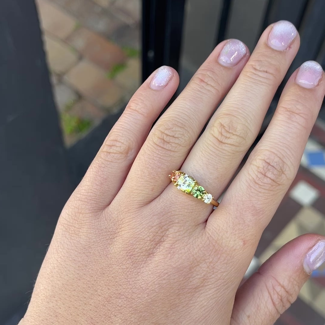Load and play video in Gallery viewer, One-off Watermelon Tourmaline and Sapphire Splice Ring in 18ct Yellow Gold, Size L (In Stock)
