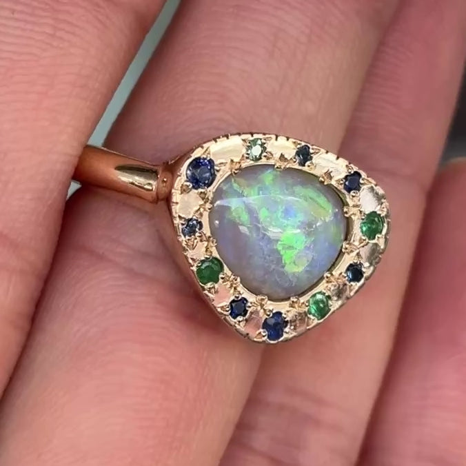 Load and play video in Gallery viewer, Shades of Ocean Opal Eclipse Ring In 14ct Yellow Gold, Size I (In Stock)
