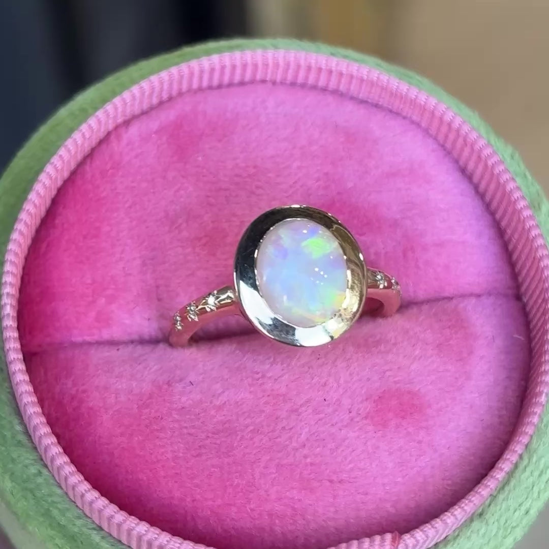 Load and play video in Gallery viewer, Opal Twilight Ring in 9ct Yellow Gold, Size O and a half (In Stock)
