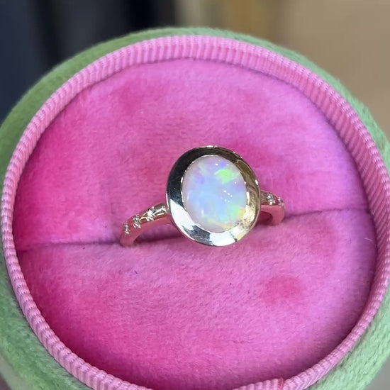 Load and play video in Gallery viewer, Opal Twilight Ring in 9ct Yellow Gold, Size O and a half (In Stock)
