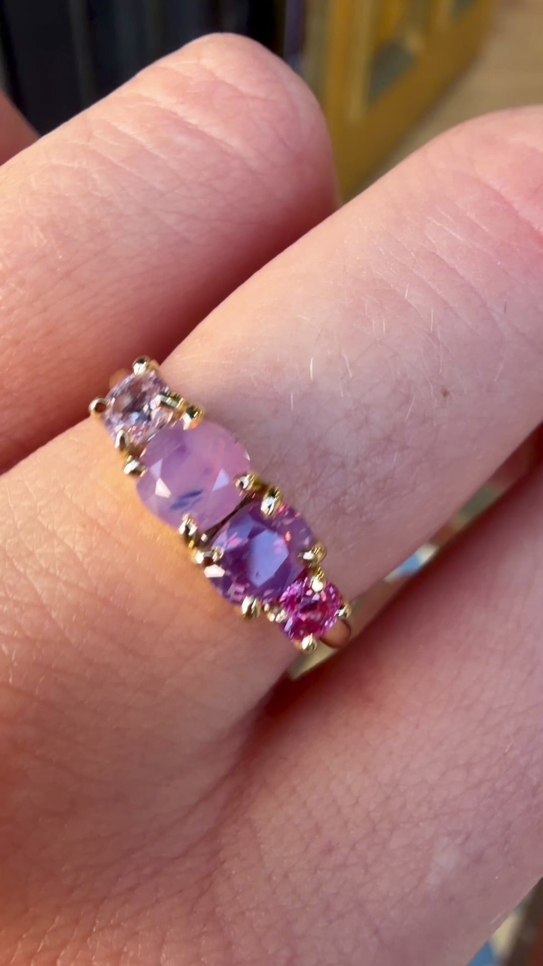 Load and play video in Gallery viewer, One-off Milky Pink Sapphire Splice Ring in 18ct Yellow Gold, Size M (In Stock)
