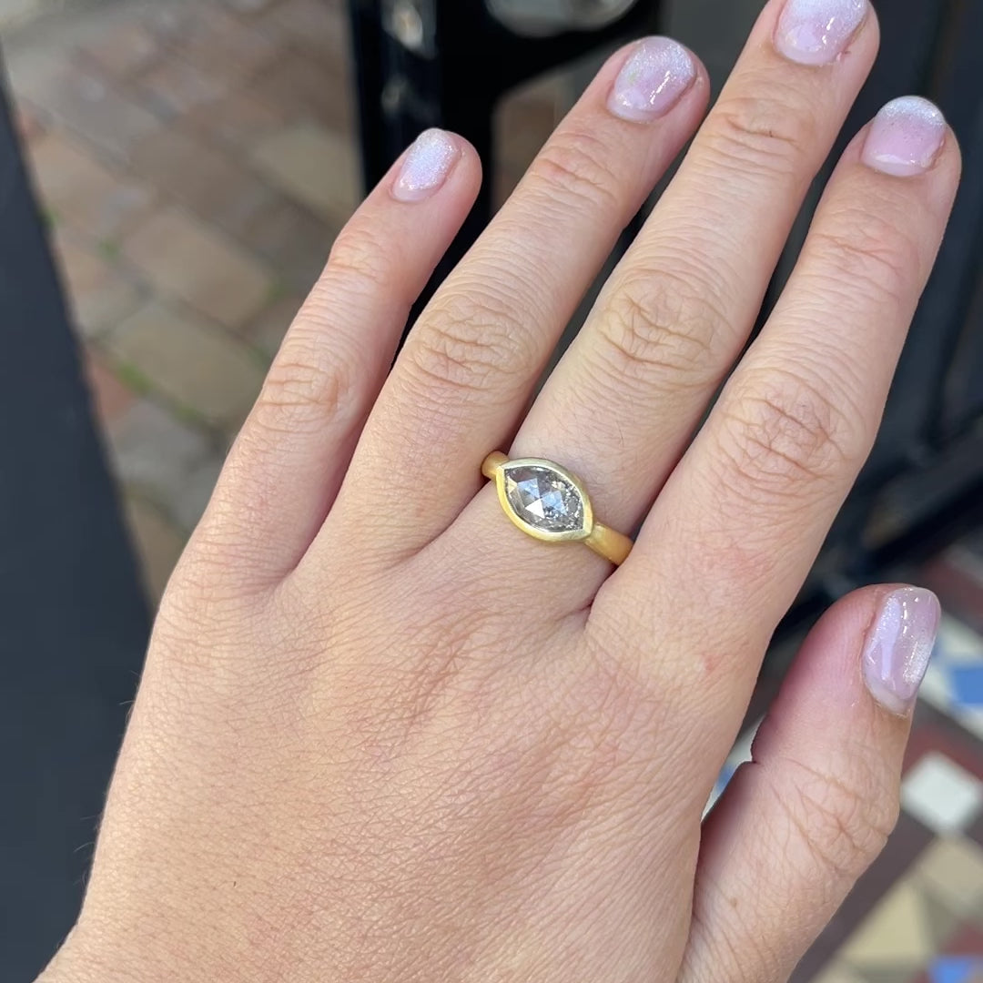 Load and play video in Gallery viewer, One-off Salt and Pepper Diamond Frame Ring in 18ct Yellow Gold, Size N (In Stock)
