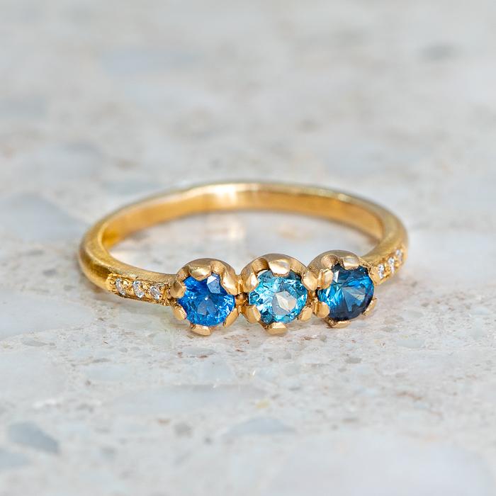 Shades Of Blue Sapphire Juliet Ring In 9ct Yellow Gold, Size L and a half (In Stock)