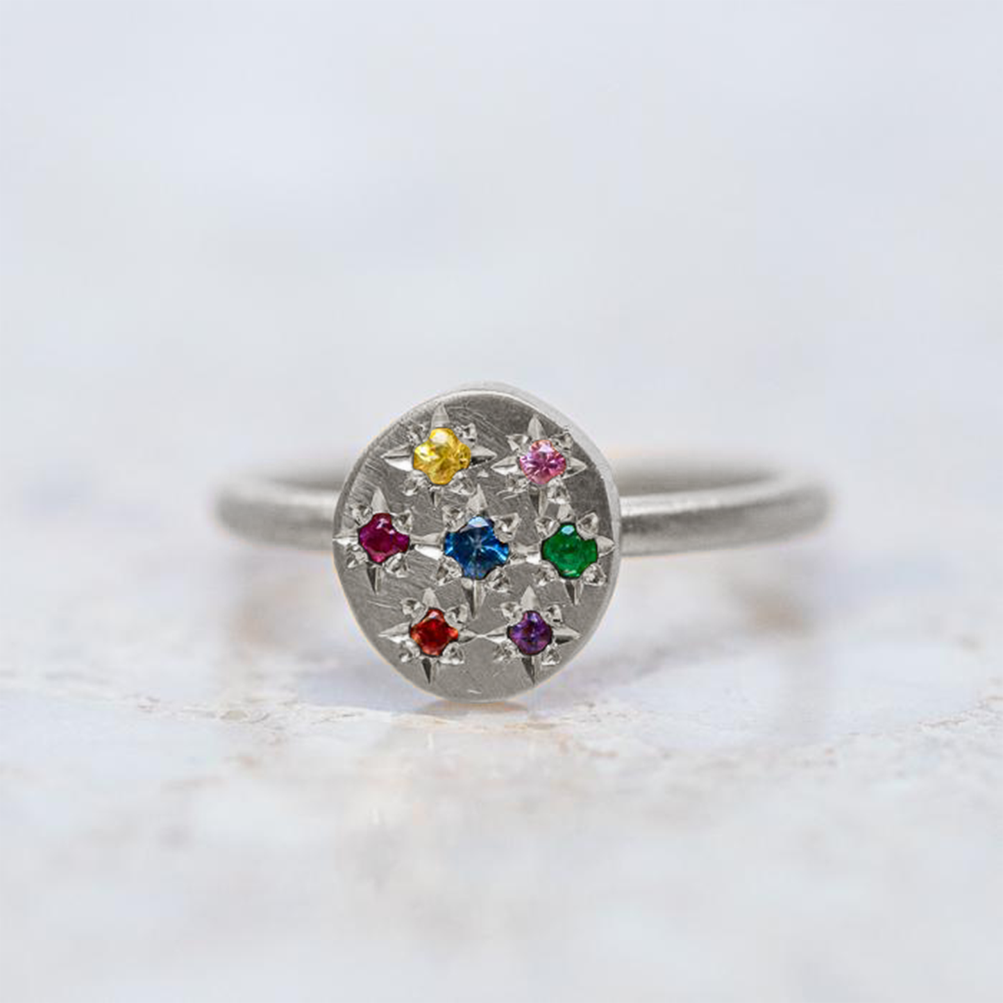 Small Starburst Pebble Ring In Silver, Size L (In Stock)