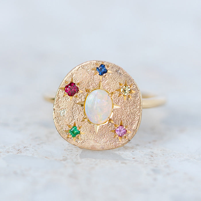 Opal Snowflake Pebble Ring in 9ct Yellow Gold, Size P 1/2 (In Stock)