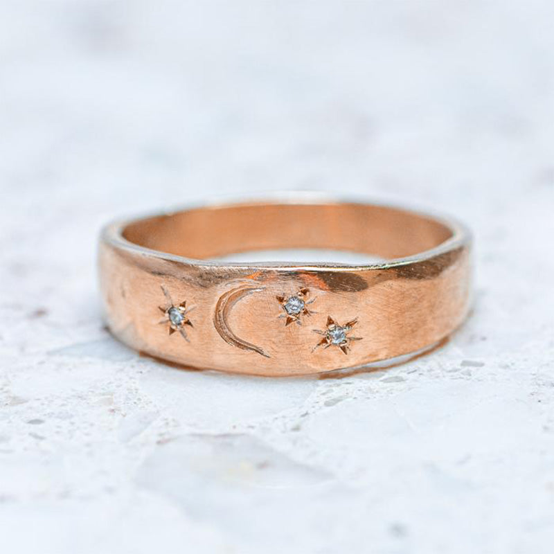 Stars and Moon Guard Band in 9ct Rose Gold, Size P (In Stock)
