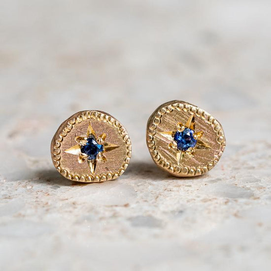 Blue Sapphire Rubble Studs in 9ct Yellow Gold (In Stock)